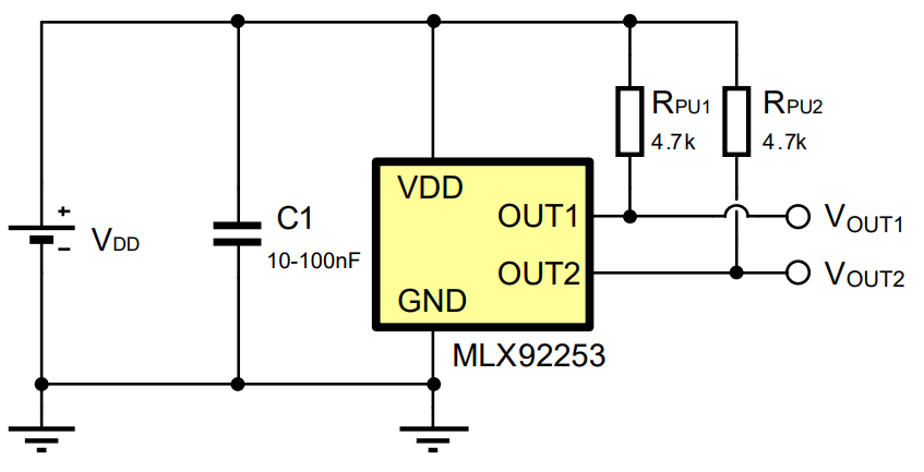 Schematic - Melexis MLX92253 Hall-Effect Dual Latch Sensor